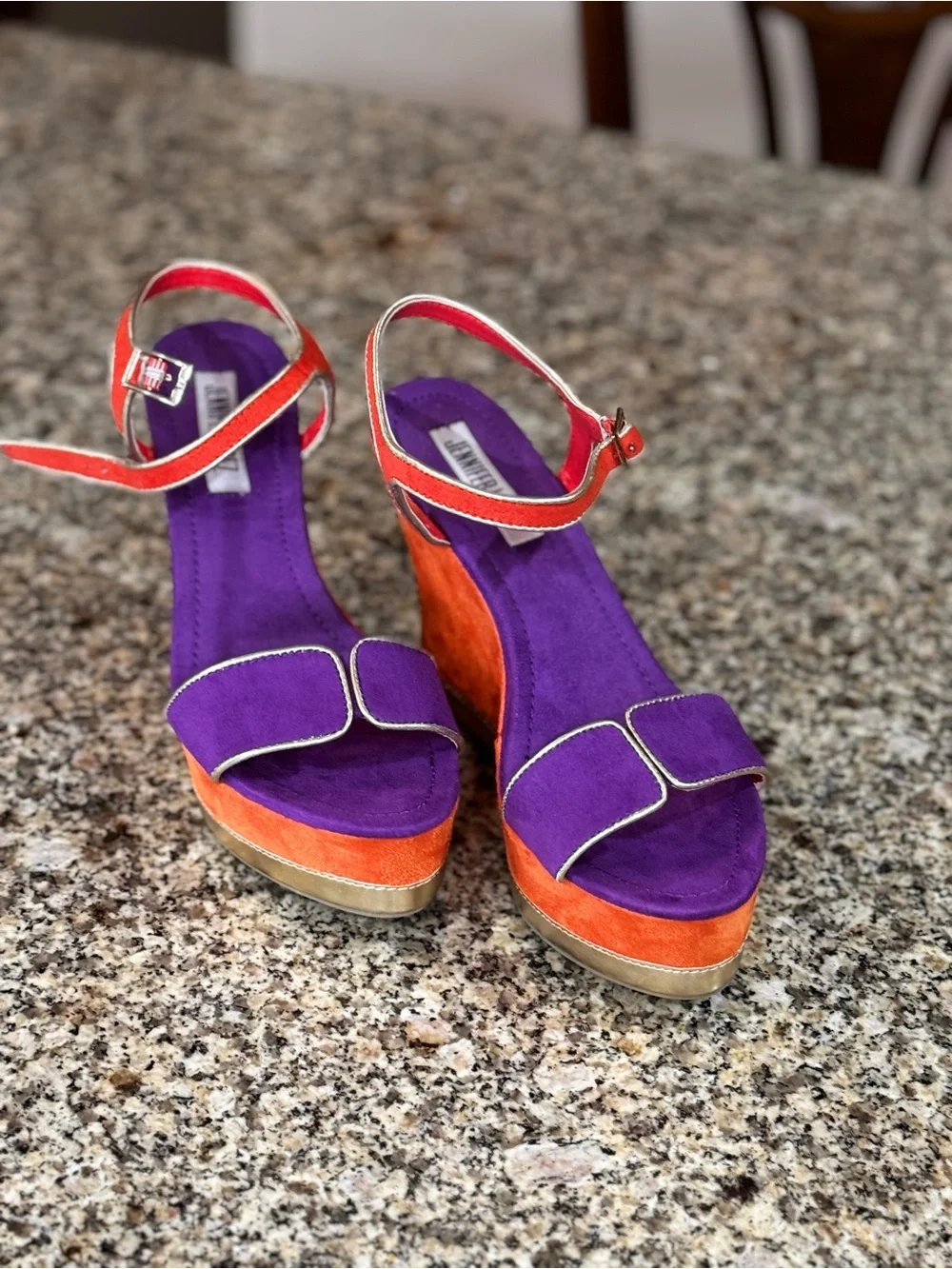 Jennifer Lopez Orange and Purple Suede Wedge Sandals